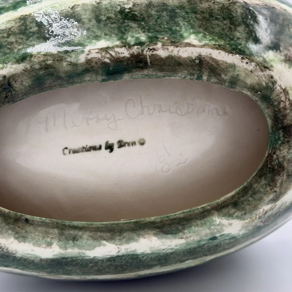 Watermelon Basket Ceramic Serving Bowl with Handle Fruit Bowl Vintage